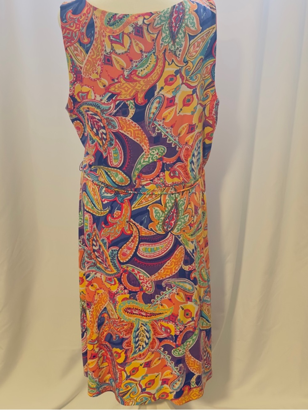 Ralph Lauren Womans Multi Color Stretch Mock Wrap Sundress SZ XL Sleeveless Belt - Picture 6 of 15